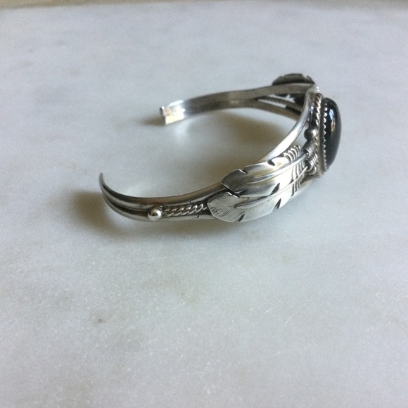 Native American Silver And Black Onyx Cuff Bracelet - Picture 2 of 7